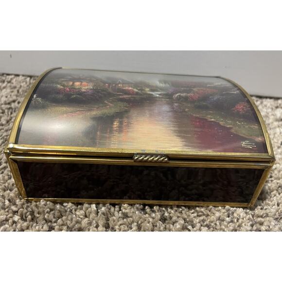 Vintage Thomas Kincade Jewelry Box Enesco Brass Glass Mirrored - Picture 5 of 8